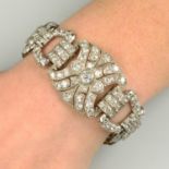 A mid 20th century platinum diamond geometric bracelet.