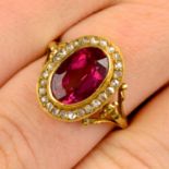 A late 19th century gold pink tourmaline and rose-cut diamond cluster ring.