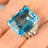 A mid 20th century aquamarine cocktail ring,