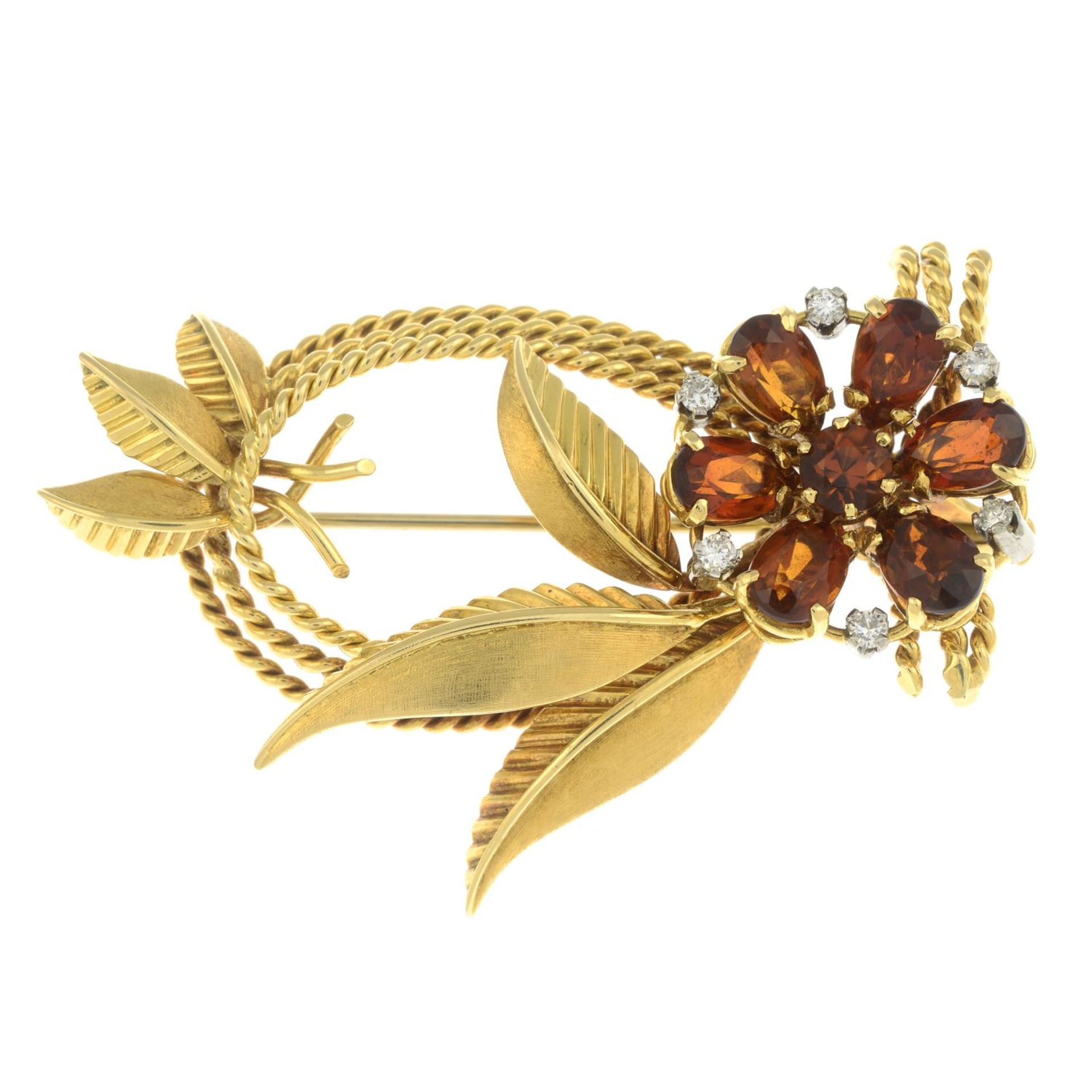 A mid 20th century 18ct gold citrine and diamond floral brooch. - Image 2 of 6