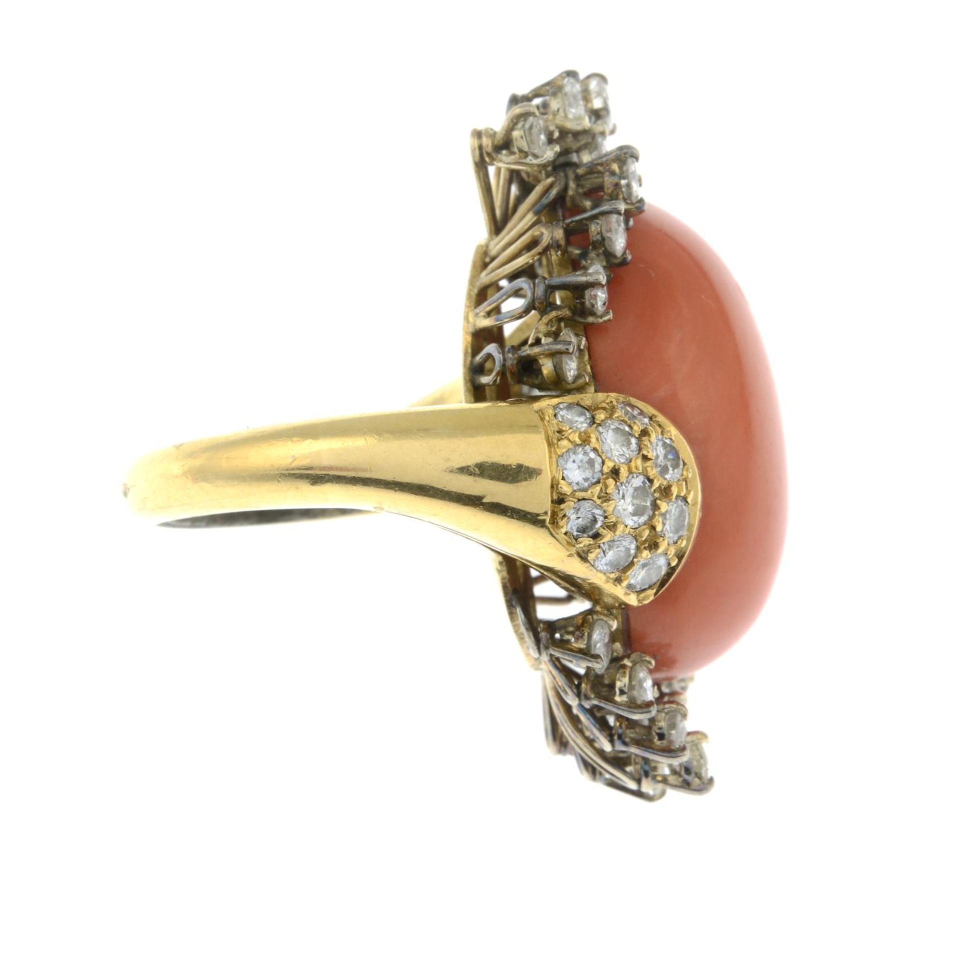 A coral and brilliant-cut diamond dress ring.Estimated dimensions of coral 24 by 17.3 by - Image 8 of 8