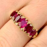 An early 20th century 18ct gold Burmese ruby five-stone ring,