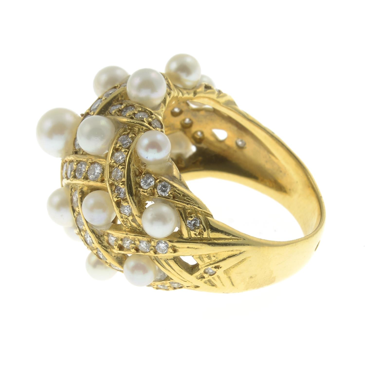 A cultured pearl and diamond bombe lattice dress ring. - Image 7 of 8