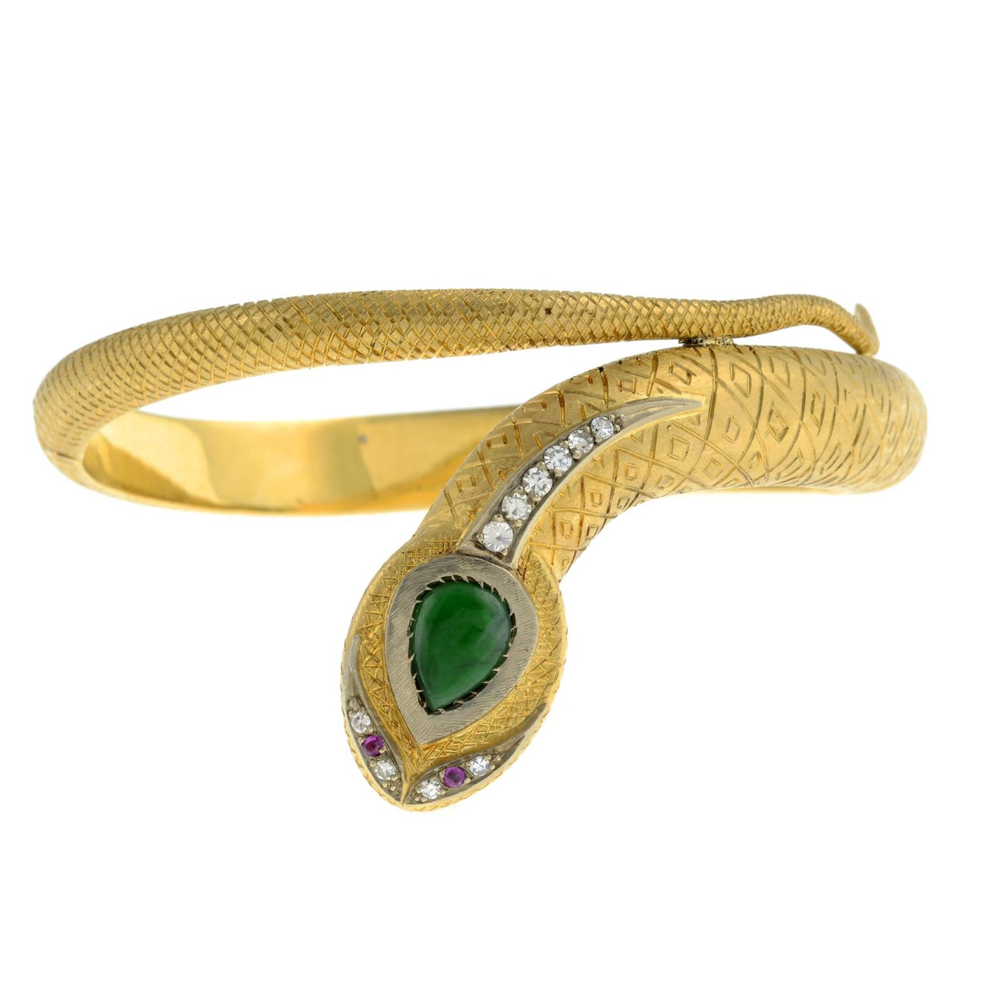 An engraved and textured snake bangle, - Image 2 of 6