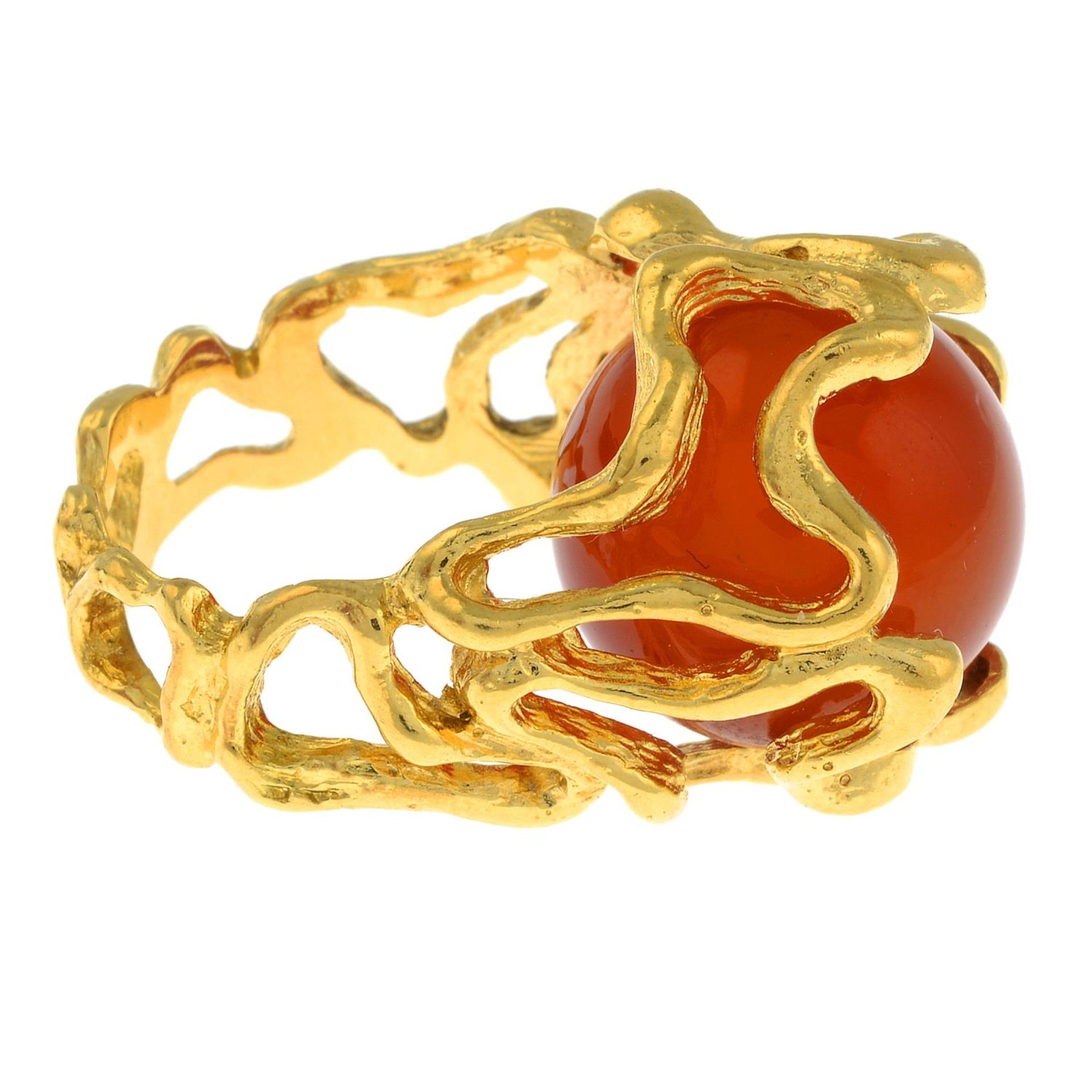 A 1970s 18ct gold textured openwork panel ring with five interchangeable agate spheres, - Image 8 of 10