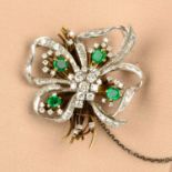 A mid 20th century emerald and diamond floral brooch, by Cropp & Farr.