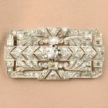 A mid 20th century platinum diamond geometric panel brooch.