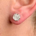A pair of 18ct gold vari-cut diamond cluster earrings.