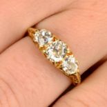 A late Victorian 18ct gold old-cut diamond three-stone ring.