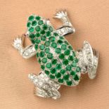 A pavé-set emerald and diamond frog brooch,