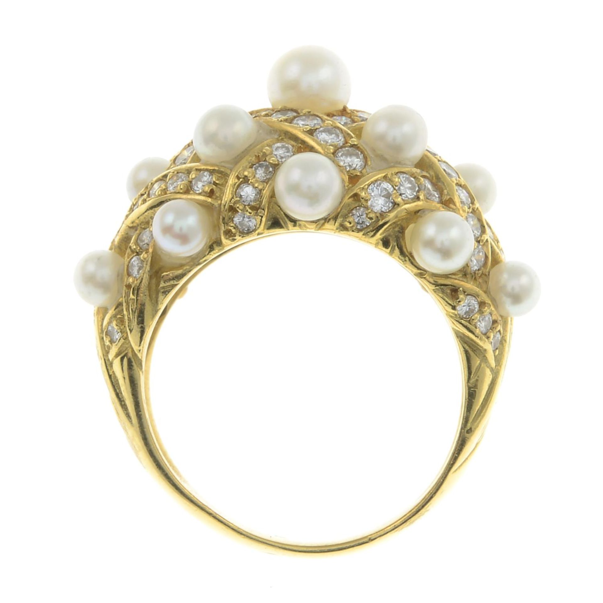 A cultured pearl and diamond bombe lattice dress ring. - Image 8 of 8