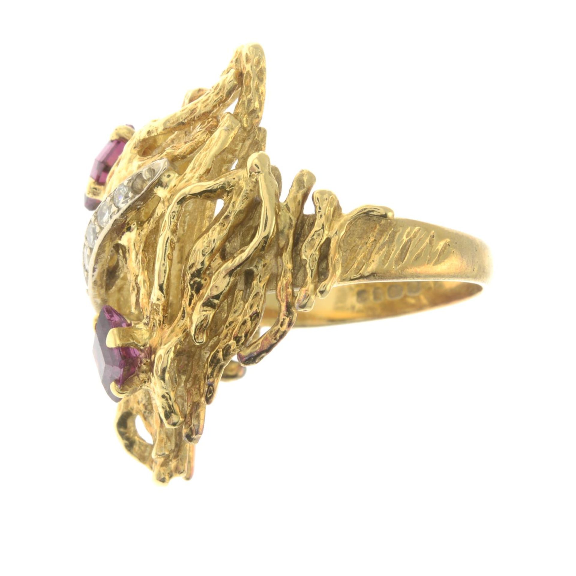 A 1970s 18ct gold garnet and diamond abstract dress ring. - Image 6 of 7