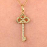 An 18ct gold diamond 'Fleur de Lis' key pendant, with chain, by Tiffany & Co.