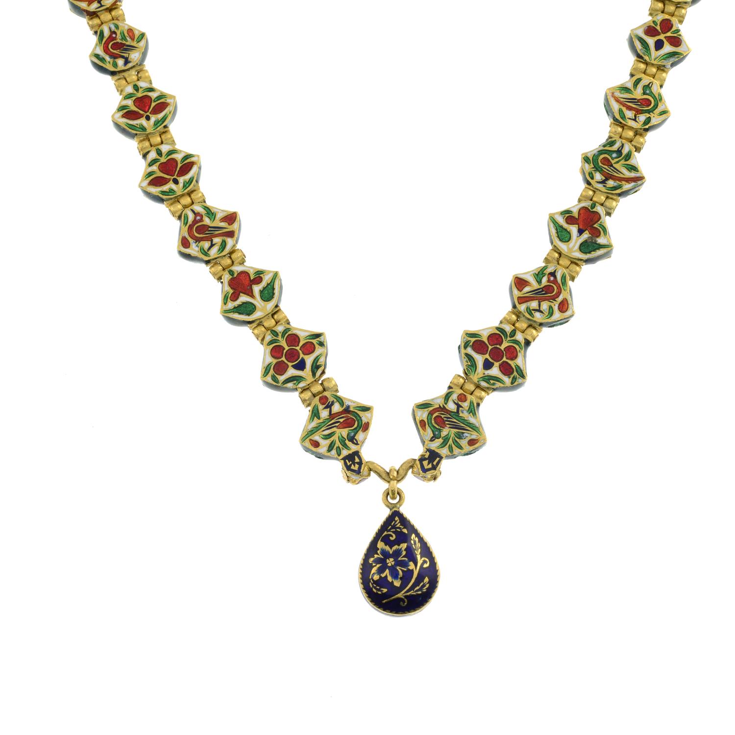 A Kundan polki diamond and enamel necklace.Length of pendant 2cms. - Bild 5 aus 5