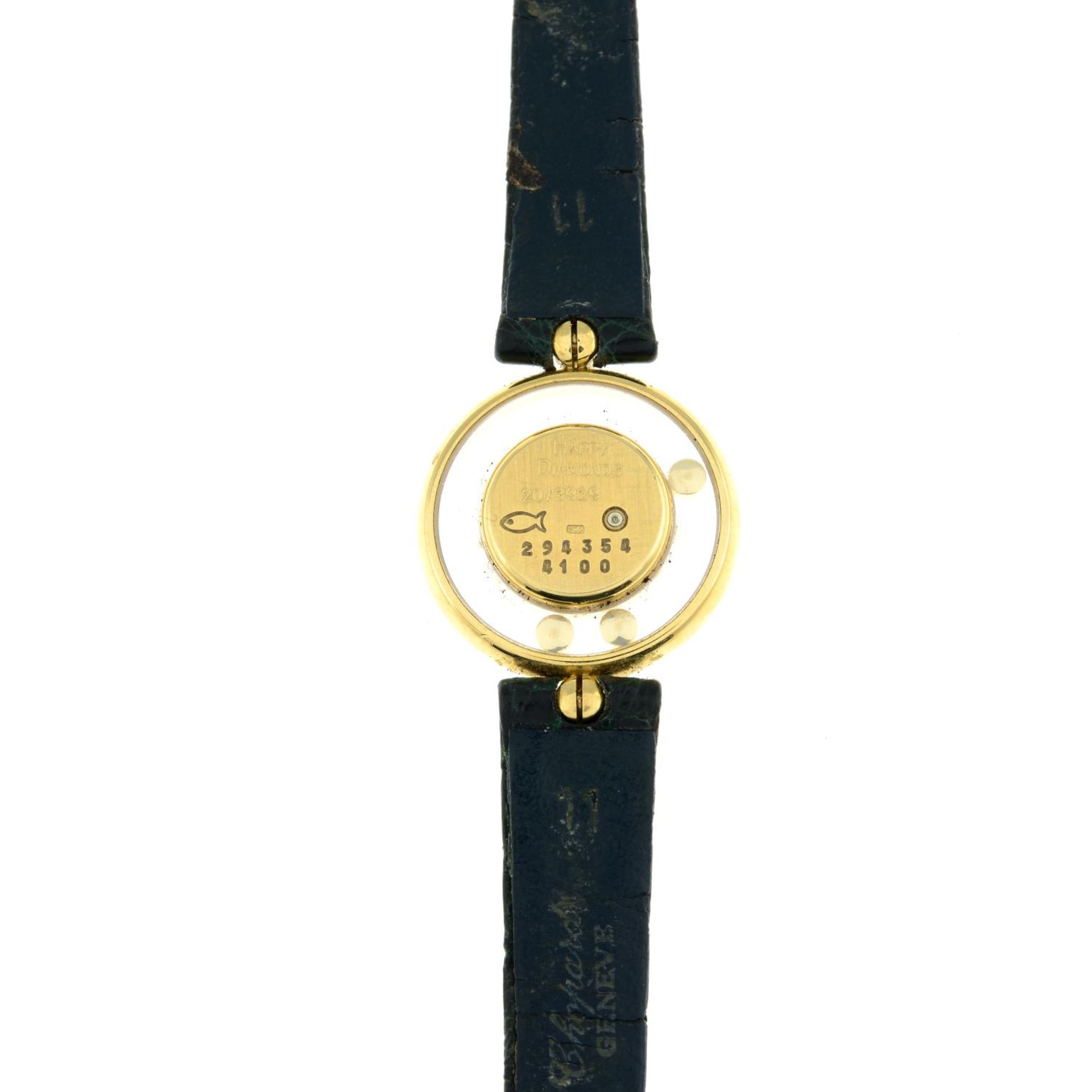 A lady's 'Happy Diamonds' wristwatch, with green crocodile skin strap, by Chopard. - Bild 5 aus 6