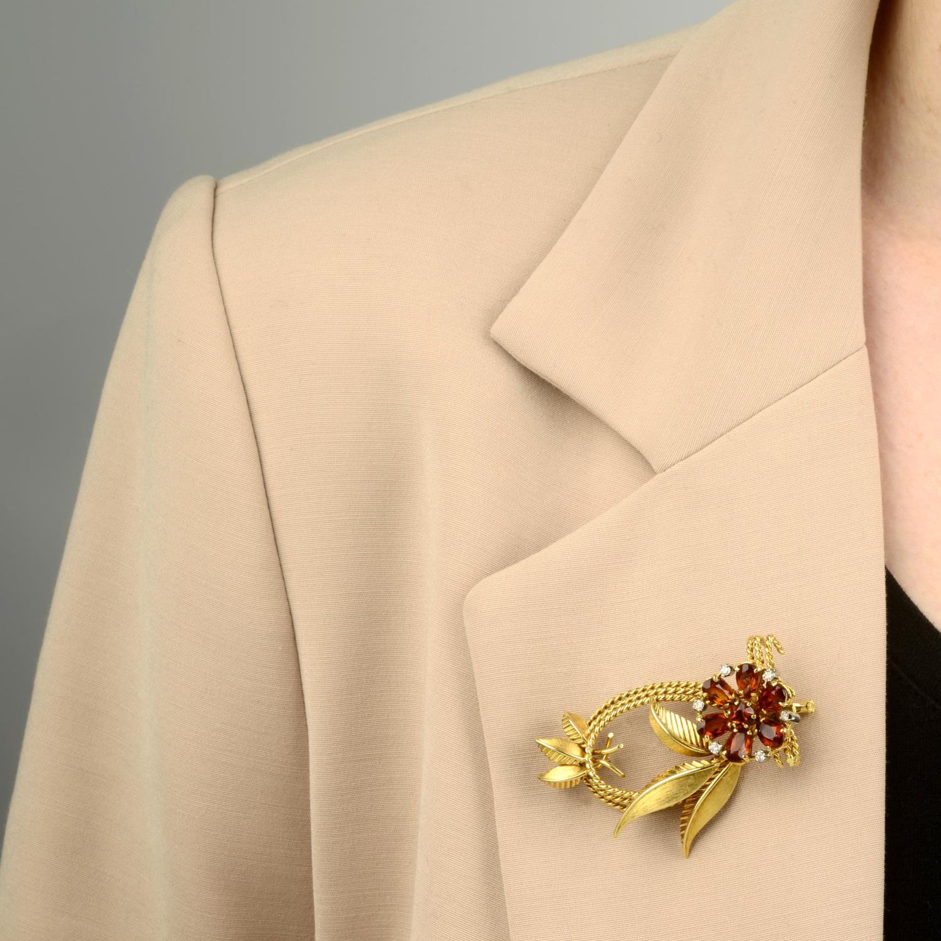 A mid 20th century 18ct gold citrine and diamond floral brooch. - Image 5 of 6