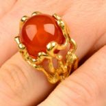 A 1970s 18ct gold textured openwork panel ring with five interchangeable agate spheres,