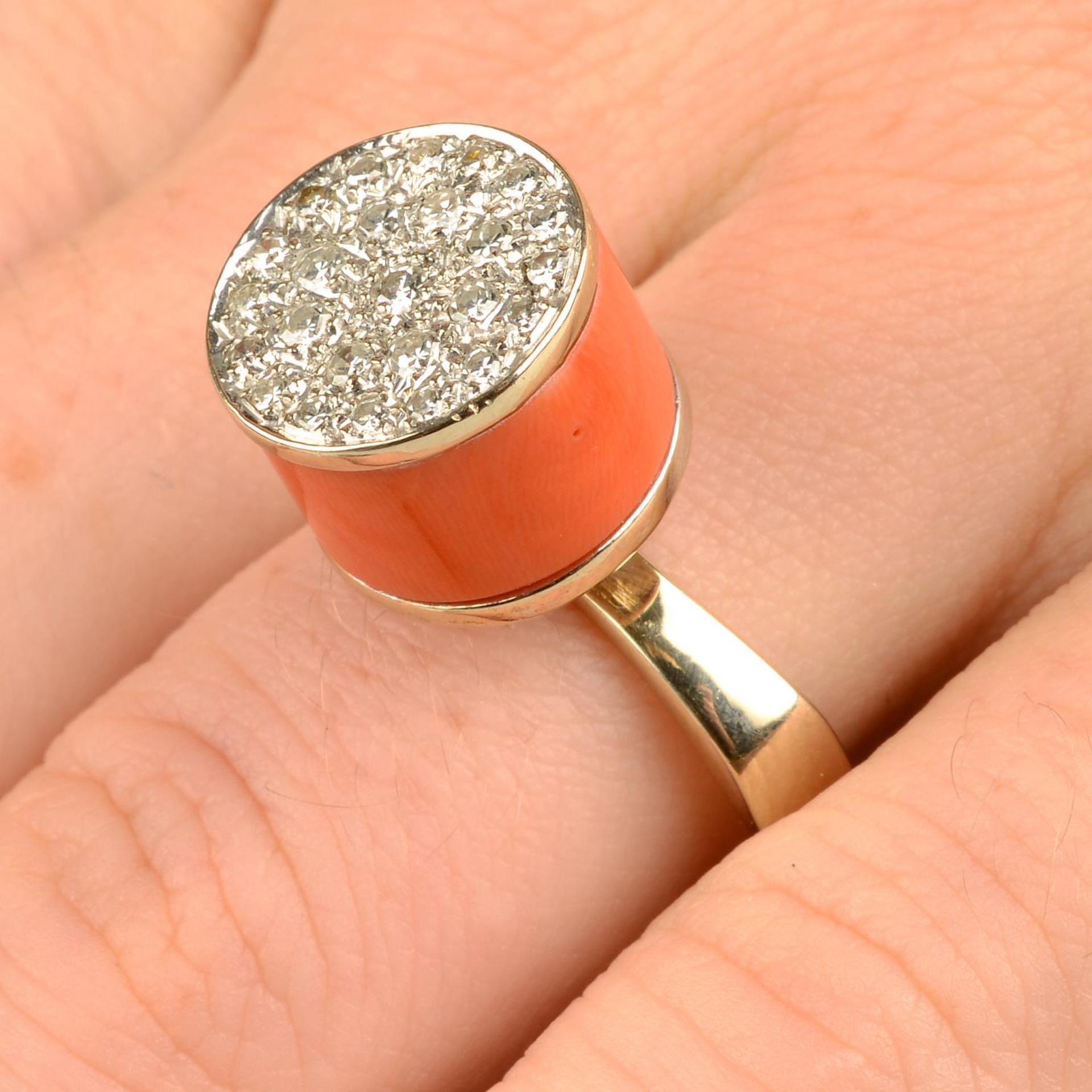 A coral and pavé-set diamond 'Art Design' ring,