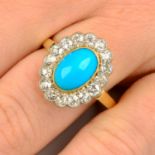 An 18ct gold turquoise and old-cut diamond cluster ring.