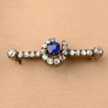 A late Victorian silver and gold, sapphire and old-cut diamond horseshoe bar brooch.