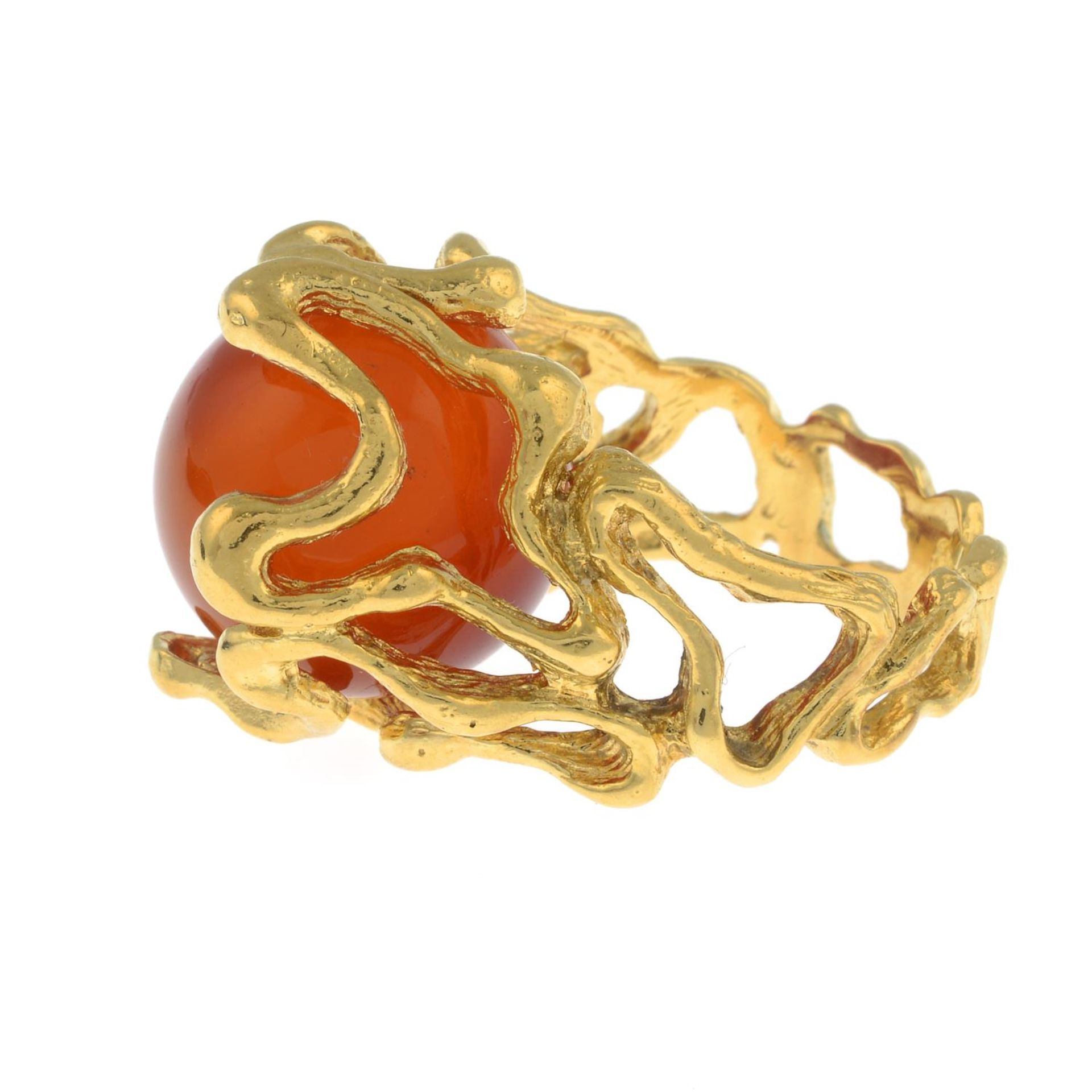 A 1970s 18ct gold textured openwork panel ring with five interchangeable agate spheres, - Image 7 of 10