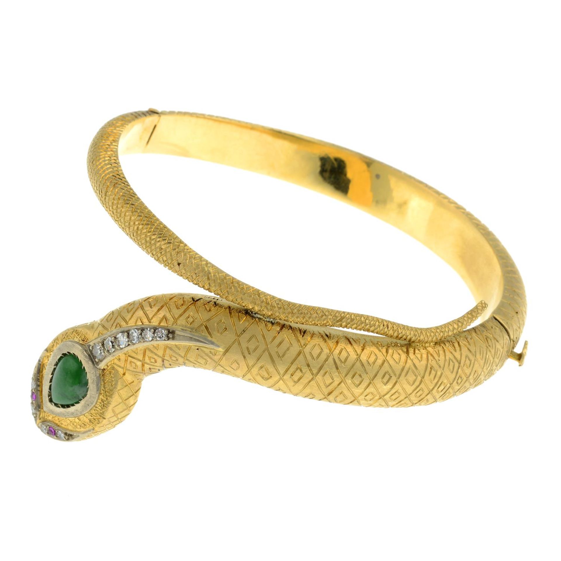 An engraved and textured snake bangle, - Image 4 of 6