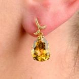 A pair of 18ct gold citrine and diamond drop earrings, by Fei Liu.