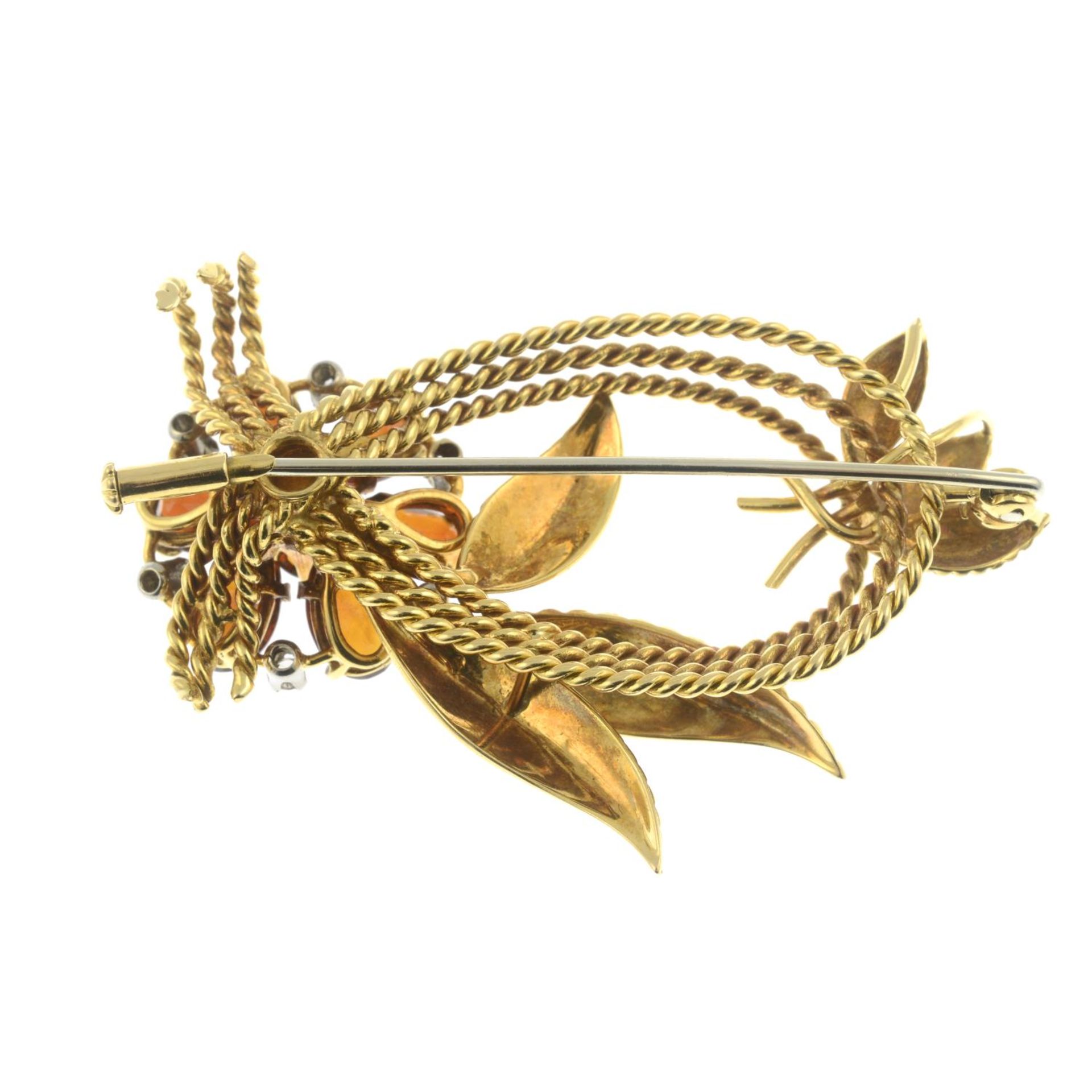 A mid 20th century 18ct gold citrine and diamond floral brooch. - Image 6 of 6