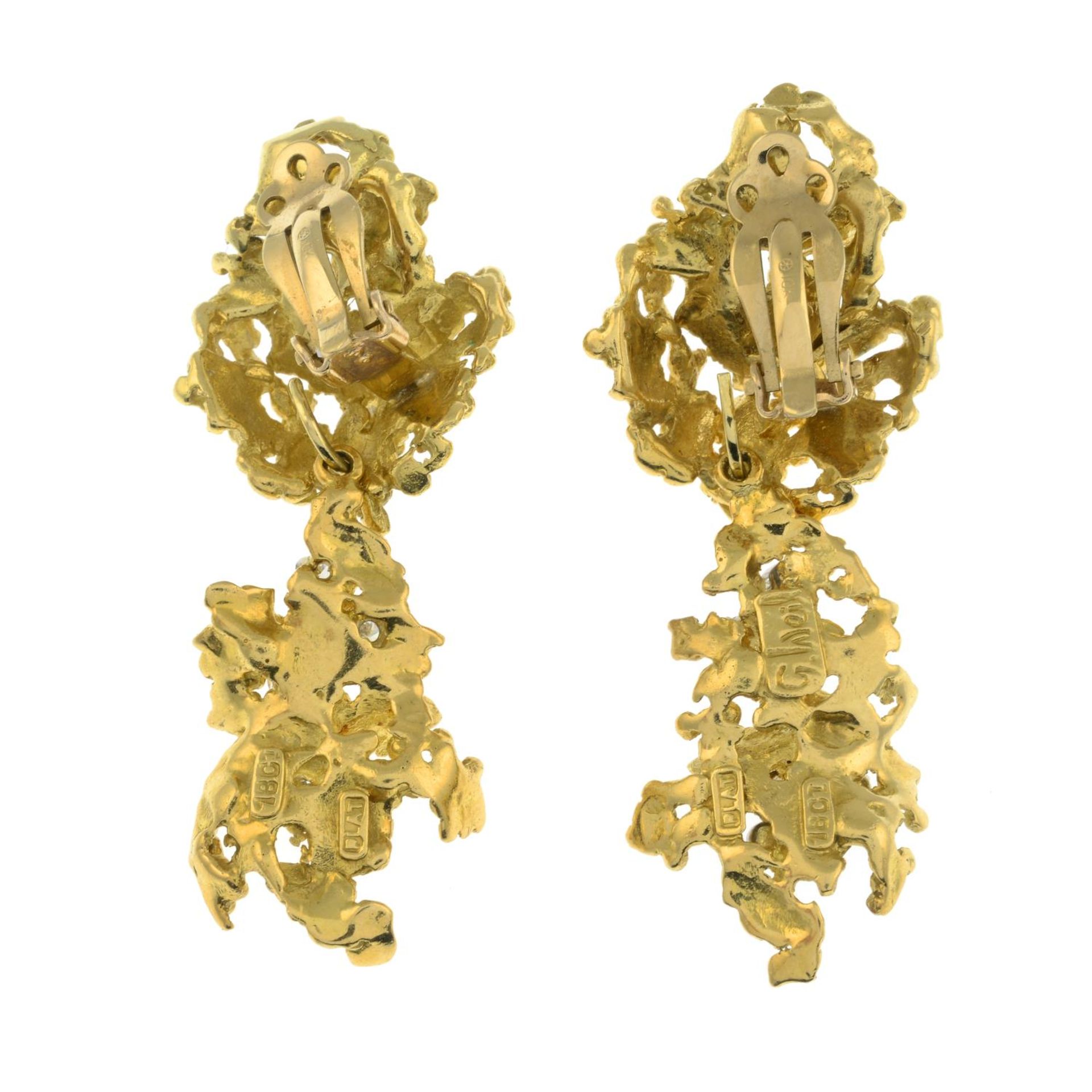 A pair of 1970's textured openwork and scattered brilliant-cut diamond earrings, - Image 4 of 6