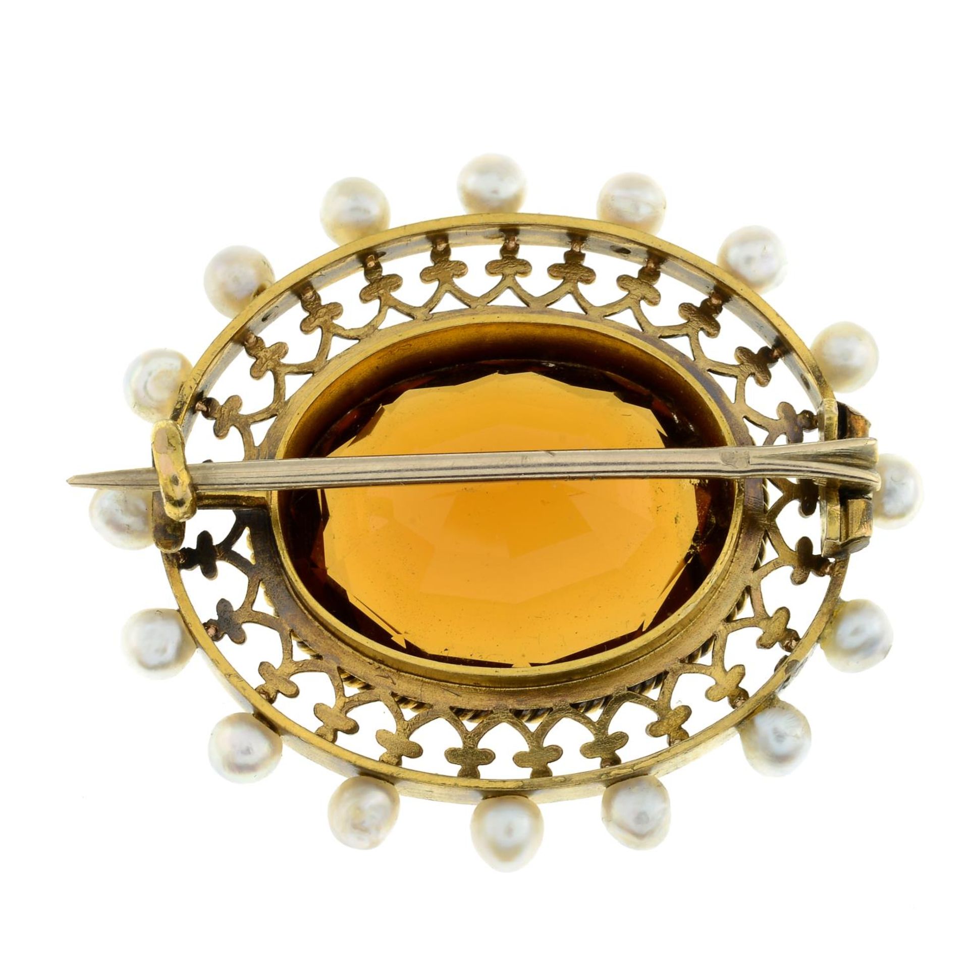 A late Victorian gold citrine and seed pearl brooch. - Image 5 of 5