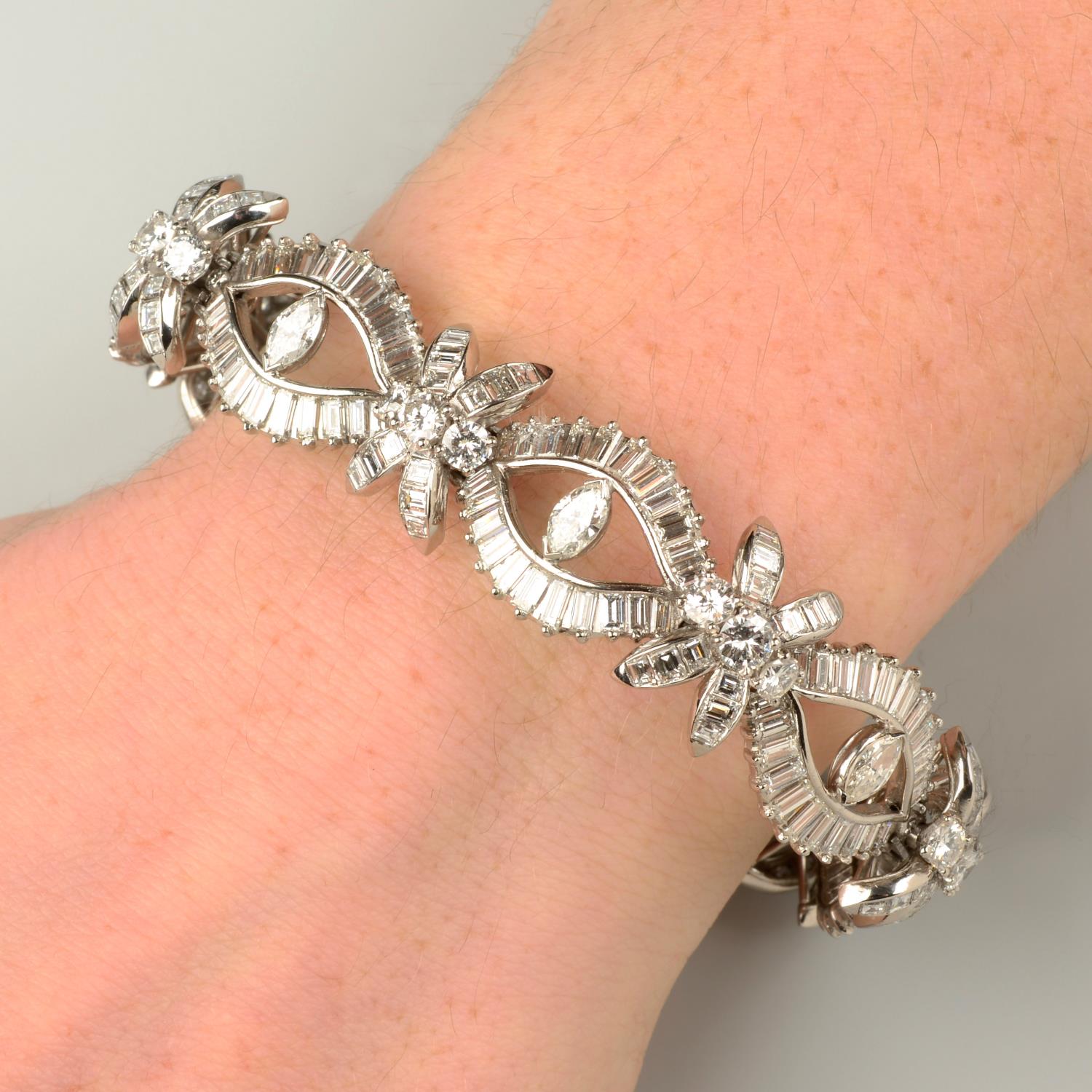 A mid 20th century platinum vari-cut diamond bracelet.