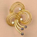 A 1950s 18ct gold sapphire and diamond rope twist brooch,