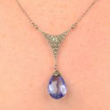 A vari-cut diamond and Sri Lankan sapphire briolette necklace.With report 80249-17,