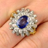A 19th century Burmese sapphire and old-cut diamond cluster ring.With report 80261-95,
