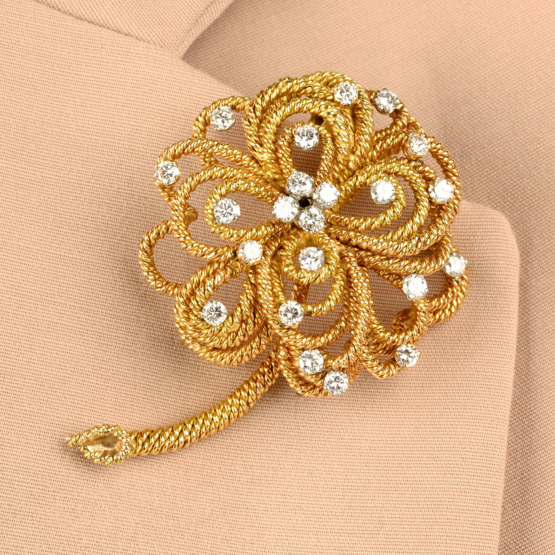 A mid 20th century diamond floral brooch, by Vourakis.
