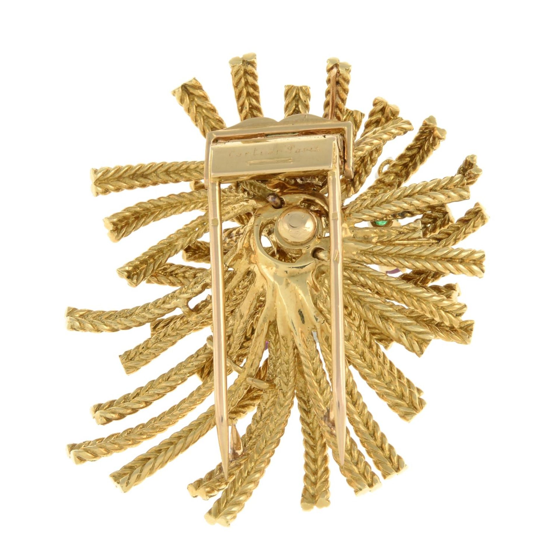 A mid 20th century 18ct gold ruby, sapphire, emerald and diamond spray brooch, by Cartier. - Image 6 of 6