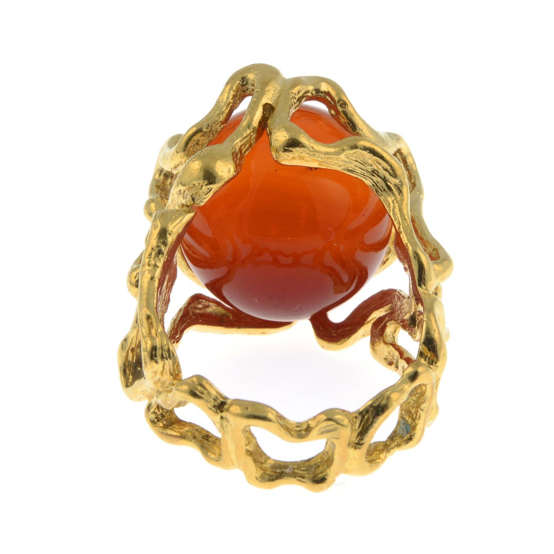 A 1970s 18ct gold textured openwork panel ring with five interchangeable agate spheres, - Image 6 of 10
