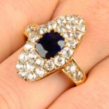 A late Victorian 18ct gold no-heat sapphire and old-cut diamond ring.With report 19338,