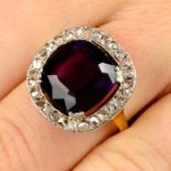 An amethyst and rose-cut diamond cluster ring.Amethyst calculated weight 6.19cts,