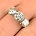 A graduated brilliant-cut diamond three-stone ring.Estimated total diamond weight 3.80cts,