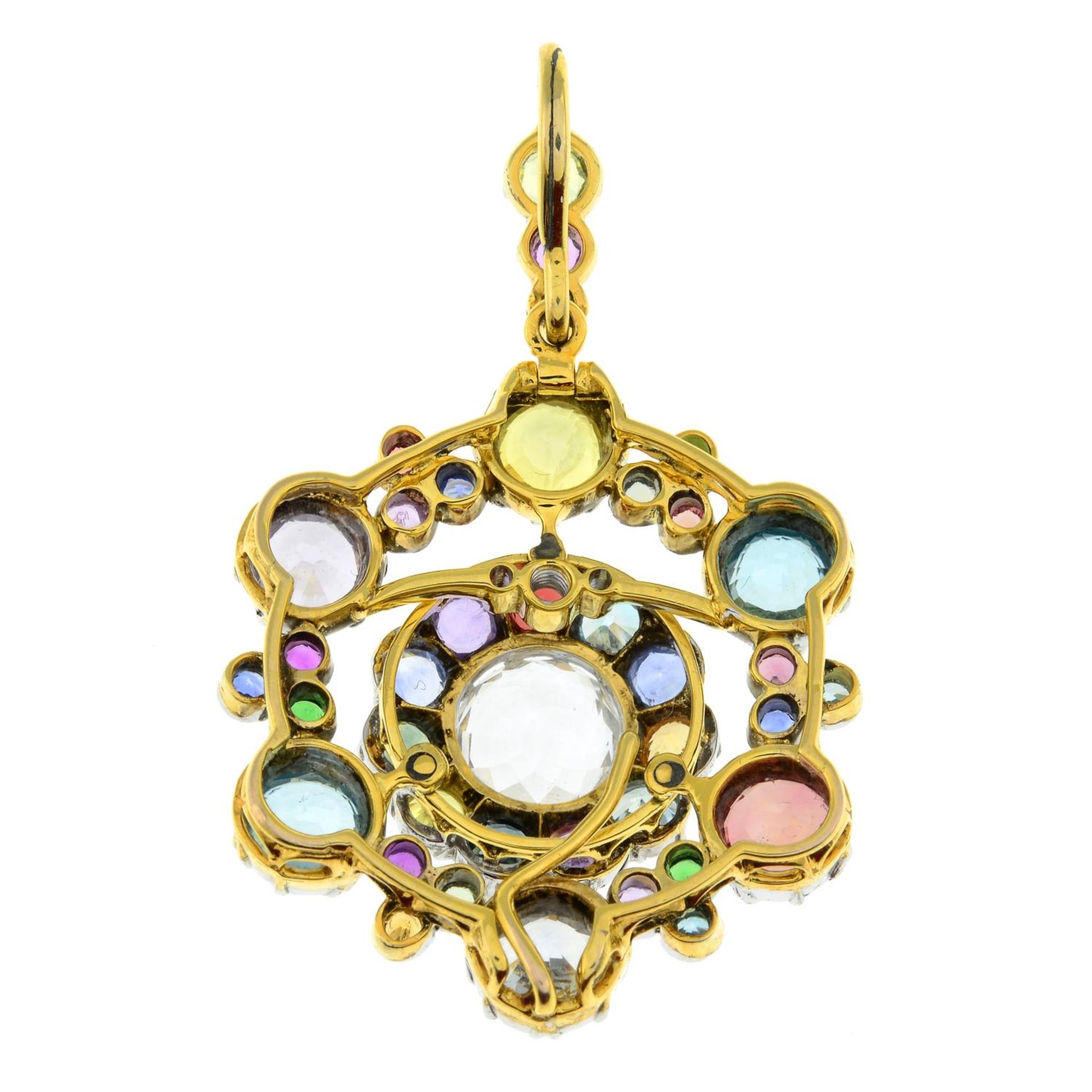 A multi-gem cluster pendant, to include vari-hue sapphires and zircons.Length 4.5cms. - Image 6 of 6