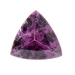 A triangular shape rubellite weighing 1.71ct measuring 8.5 by 8.45 by 4.81mm.