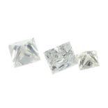 Nine square shape diamonds weighing 0.23ct PLEASE NOTE THIS LOT WILL CARRY VAT AT 20% ON THE