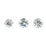 Three brilliant cut diamonds, 0.17, 0.16, 0.13cts.