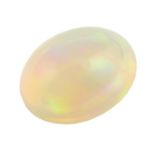An oval shape opal cabochon weighing 4.81ct measuring 13.75 by 10.75 by 6.9mm.