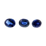 Three oval shape blue sapphires weighing 2.67ct PLEASE NOTE THIS LOT WILL CARRY VAT AT 20% ON