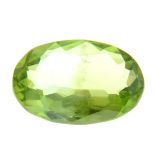 An oval shape peridot weighing 2.69ct measuring 12.04 by 8 by 3.88mm.