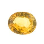 An oval shape yellow sapphire weighing 2.00ct measuring 8.08 by 6.5 by 4.12mm.