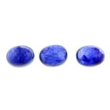 Eight oval shape blue sapphire cabochons.