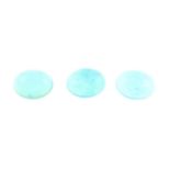 Three oval shape opals weighing 2.82ct measuring approximately 8.25 by 6.1 by 3.7mm.